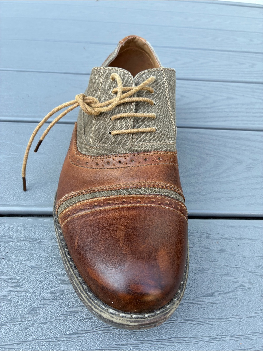Steve Madden Camrin Wingtip Oxford Shoes Leather Canvas Upper Brown Size 10 - Picture 4 of 12